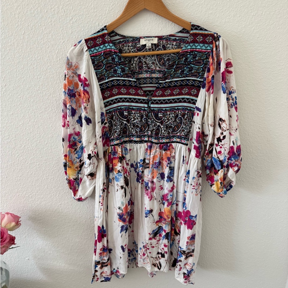 Floral Bohemian Dress with Patterned Bodice